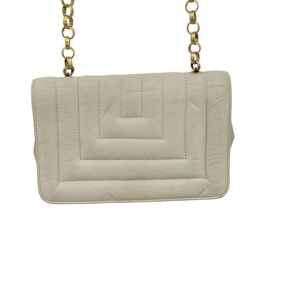 Vintage 80s Jay Herbert by Sharif Crossbody Bag Leather Quilted Gold Chain Cream - Picture 9 of 16